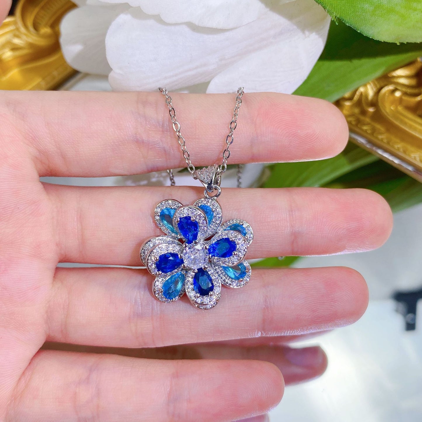 Live Broadcast Elegant Color Zircon Flower Simple Three-dimensional Camellia Jewelry Set
