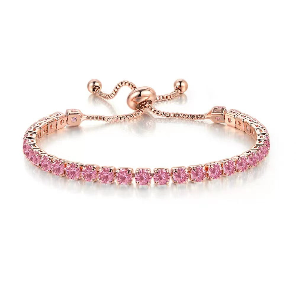 Women's Round Single Row Full Diamond Adjustable Bracelets