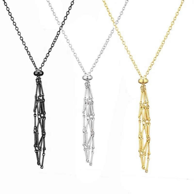 Steel Stacked Bamboo Woven Titanium Sweater Pendants