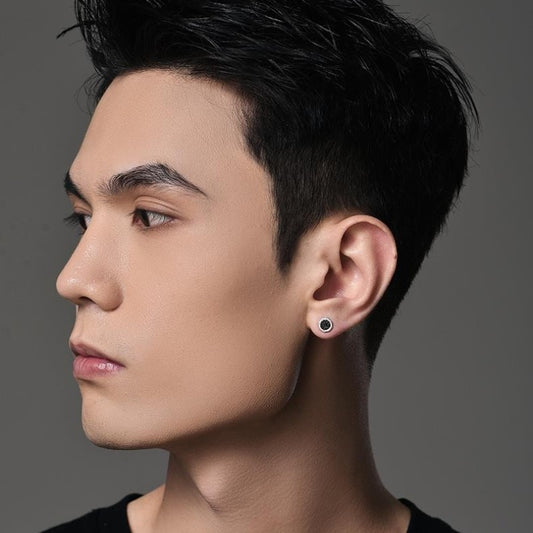 Men's Zircon Round Trendy Unique Pu Single Fashion Earrings