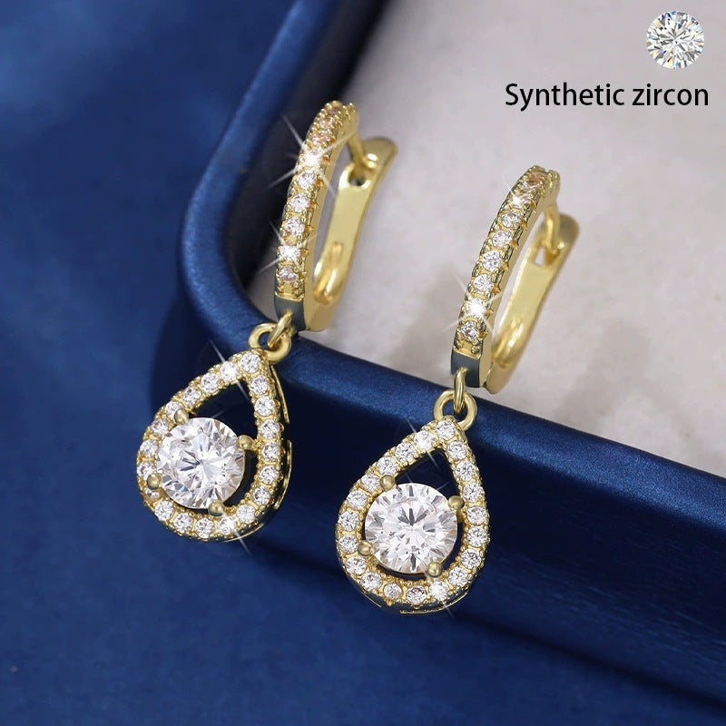 Women's Inlaid Zircon Hollow Water Drops Ear Clip Style High-grade Super Earrings