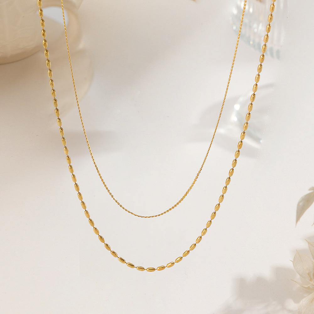 Women's Fashion Simple Design Rice Chain Personalized Stainless Steel Gold-plated Necklace
