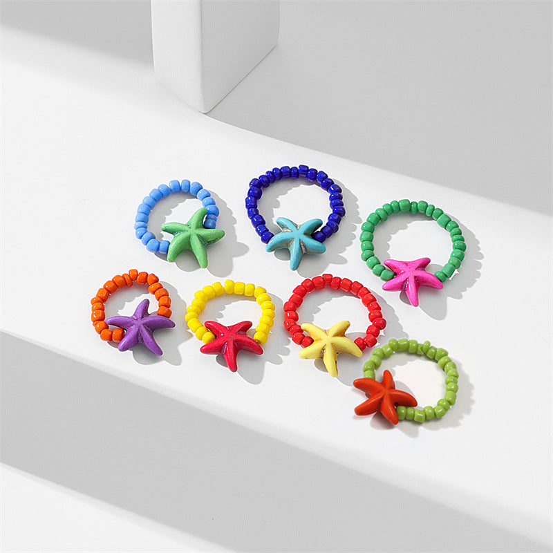 Fashion Hand-woven Starfish Beaded Jewelry Glass Rings