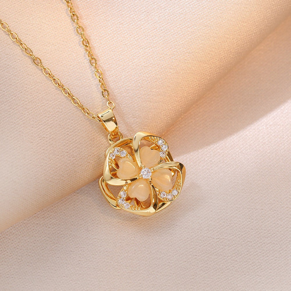 Women's Colorful Flower Titanium Steel Clavicle Chain Necklace