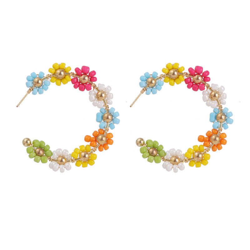 Geometric Shaped Bead Flower Creative Personality Rings