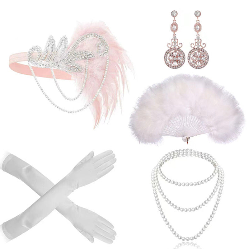 Red Feather Hair Band Masquerade Single Jewelry Set
