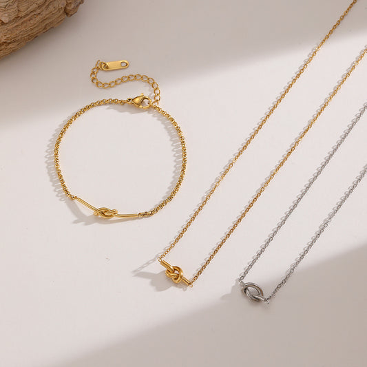Stainless Steel Knotted Pearl Simple Fashion Unique Design Jewelry Set