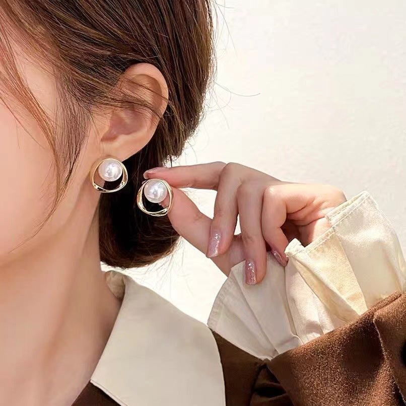 Sier Pearl Design Fashion Simple Style Earrings