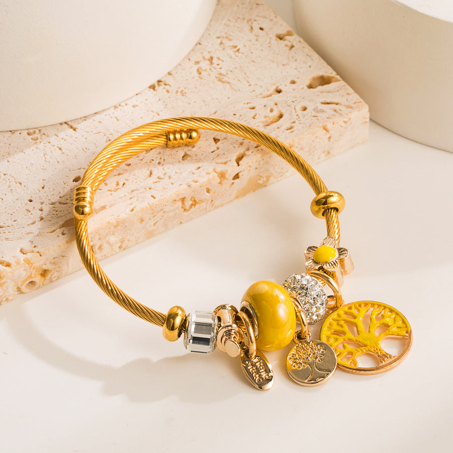 Stainless Steel Lucky Tree Drop Oil Bracelet