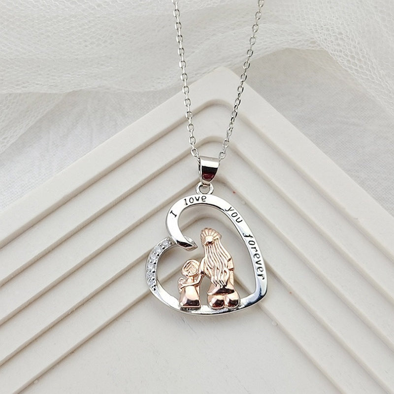 Warm Heart-shaped Mother Daughter Two-color Electroplated Clavicle Chain Necklace