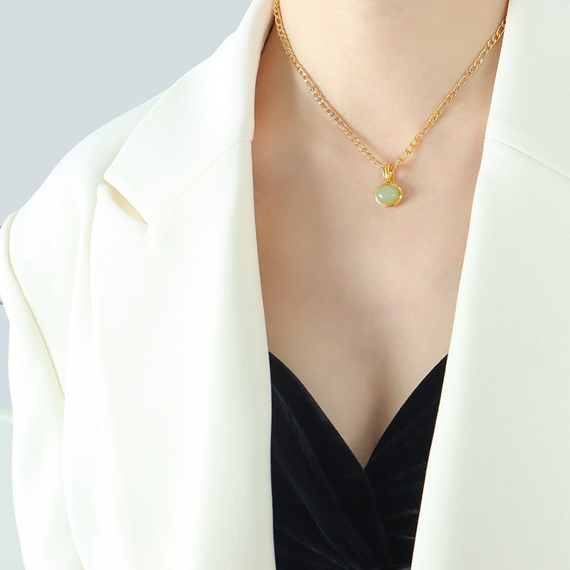 French Style Niche Green Aventurine Titanium Earrings