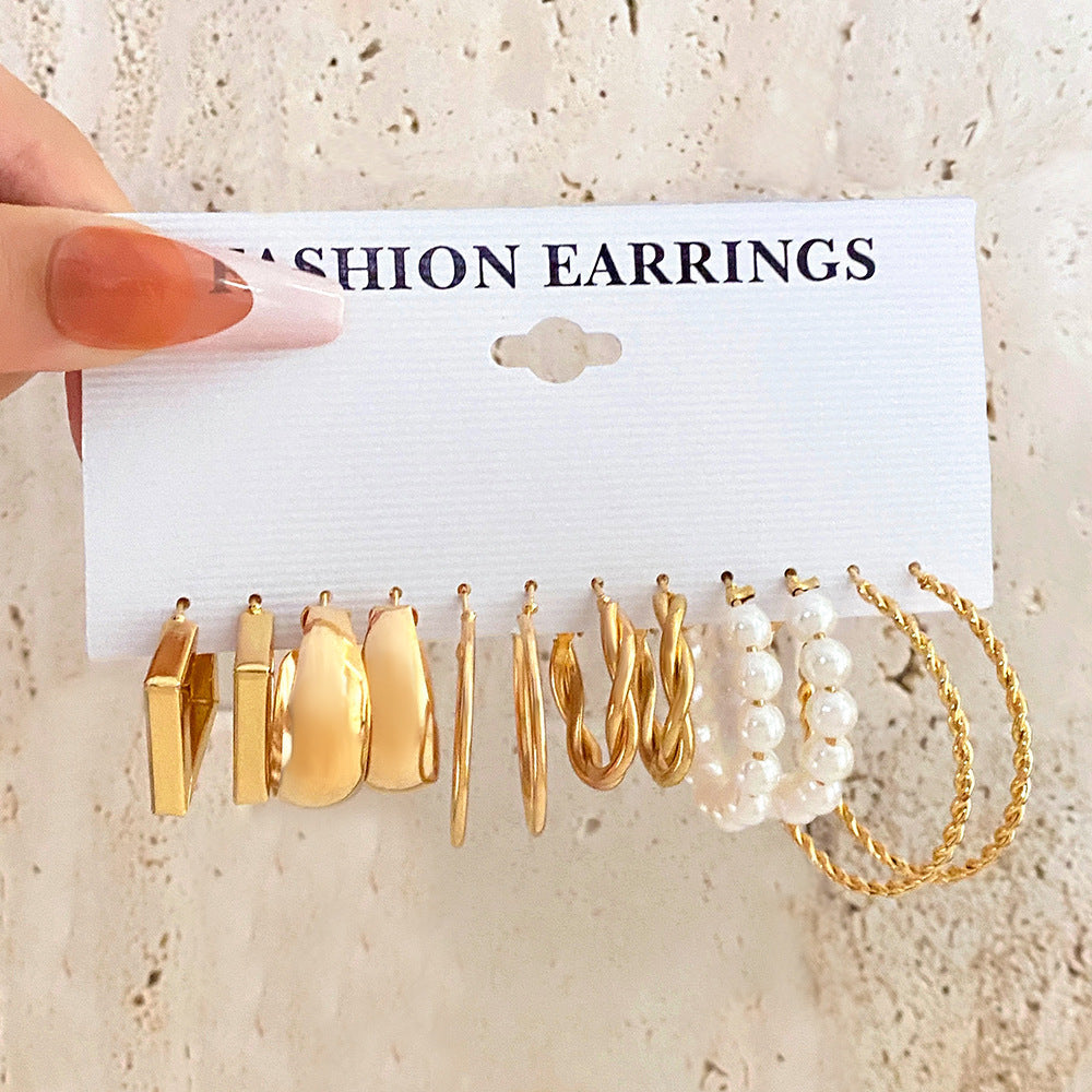 Ear Square Geometric Metal Vintage Pearl Hepburn Earrings