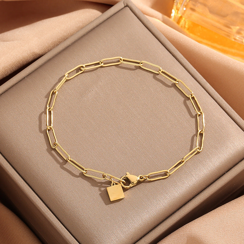 Women's & Men's Fashion Simple Gold Clip Square Titanium Steel No Fading Bracelet