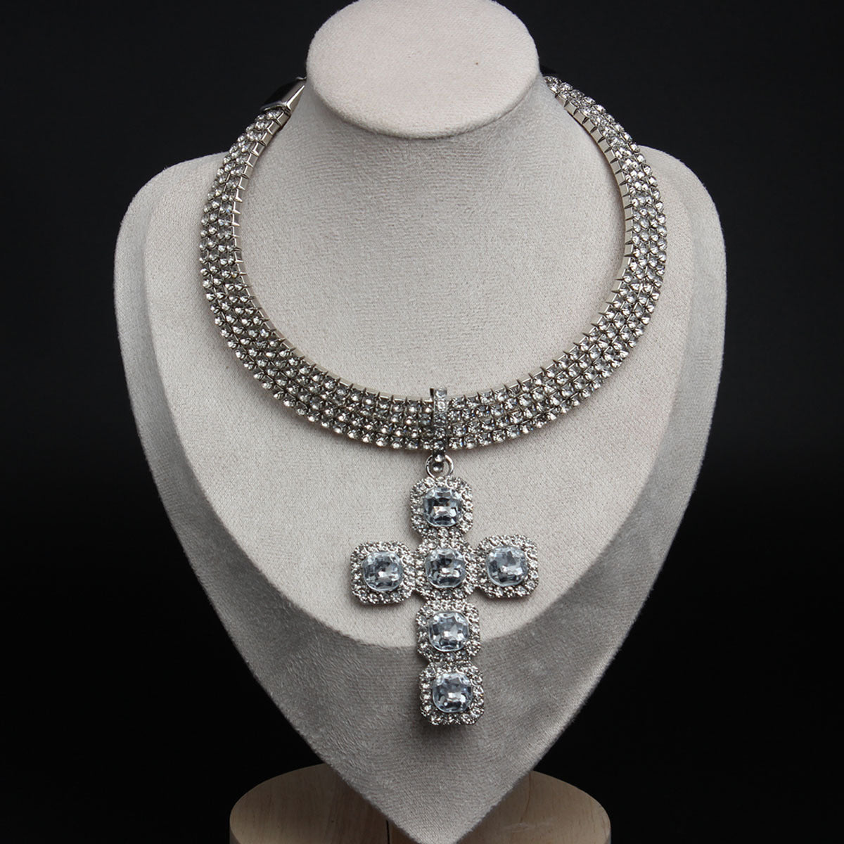 Fashion Personality Rhinestone Cross Exaggerated Female Collar