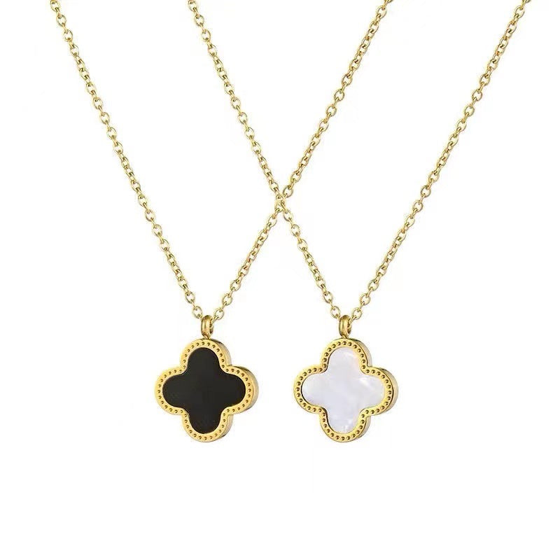 Women's Simple Rose Gold Clover Titanium Steel Necklaces