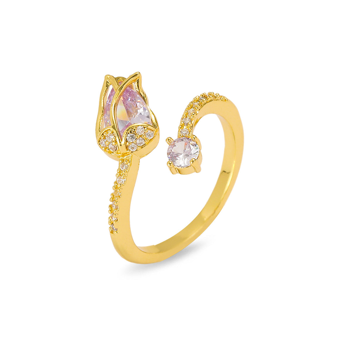 Micro Inlaid Zircon Simple Tulip Sweet Ring