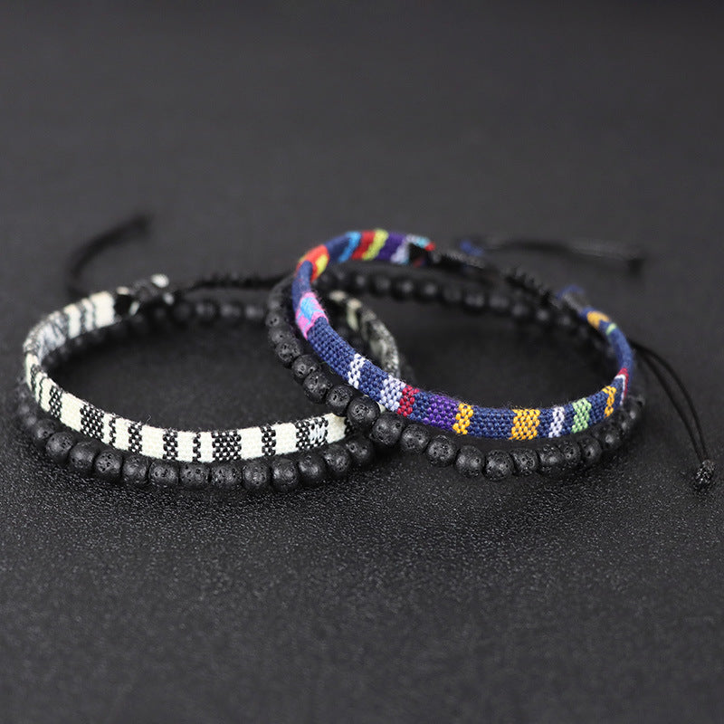 Men's Fabric Woven Retro Simple Volcanic Rock Bracelet