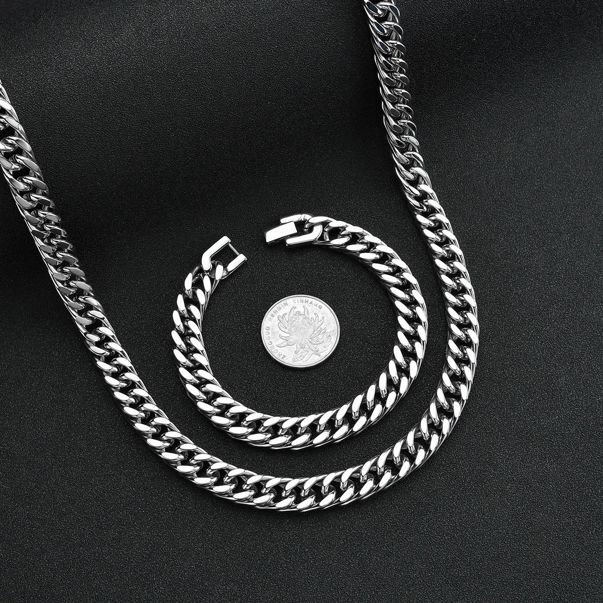 Steel Four-sided Grinding Double Woven Hip Hop Trend Versatile Simple Necklace