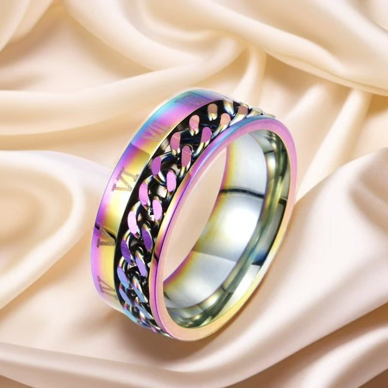 Men's Steel Wind Rotatable Rotary Decompression Titanium Trendy Hip Hop Rings