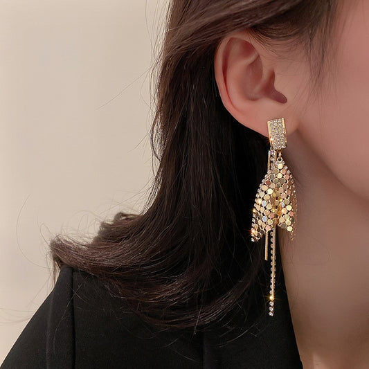 Diamond Tassel Trendy Design Bridal Pearl Cold Earrings