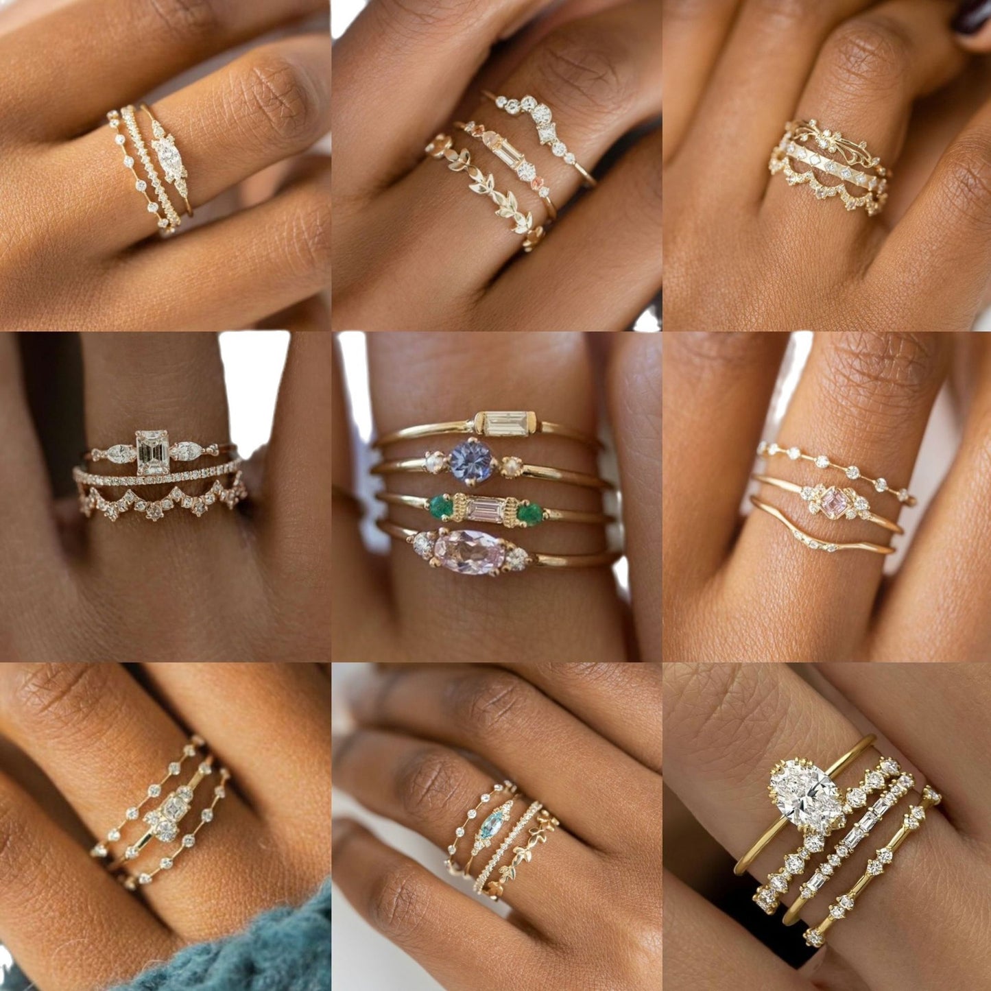 Comfortable Charming Women's Golden Fashion Three-piece Rings