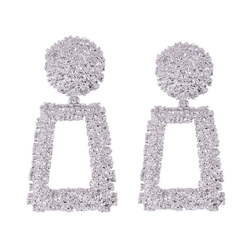 Women's Metal Retro Personalized White Geometric Square Earrings