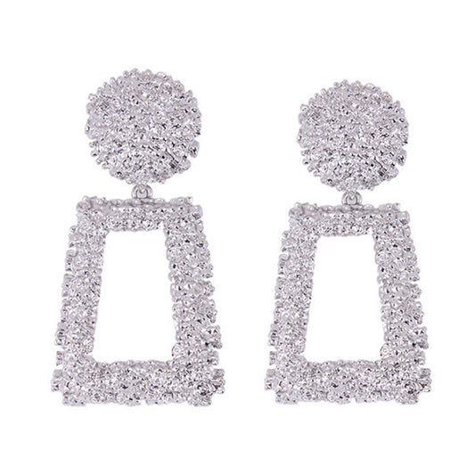 Women's Metal Retro Personalized White Geometric Square Earrings