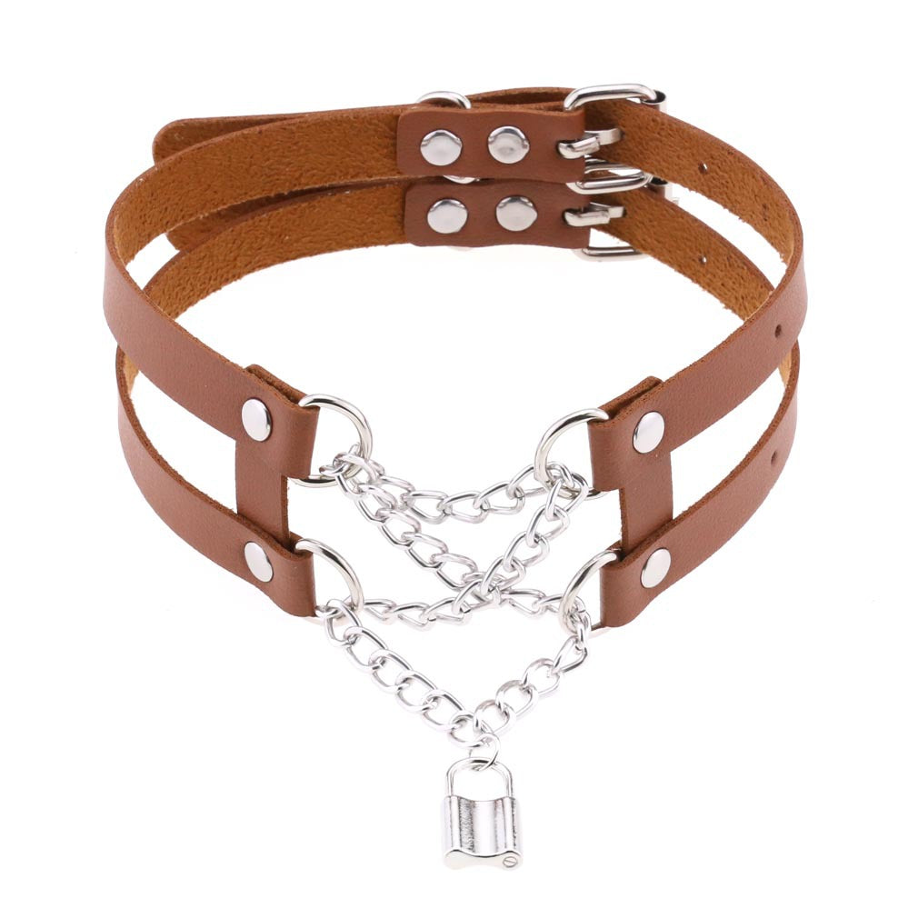 Temperament Double Row Line Chain Brain Teaser Neckband Sexy Lock Necklaces