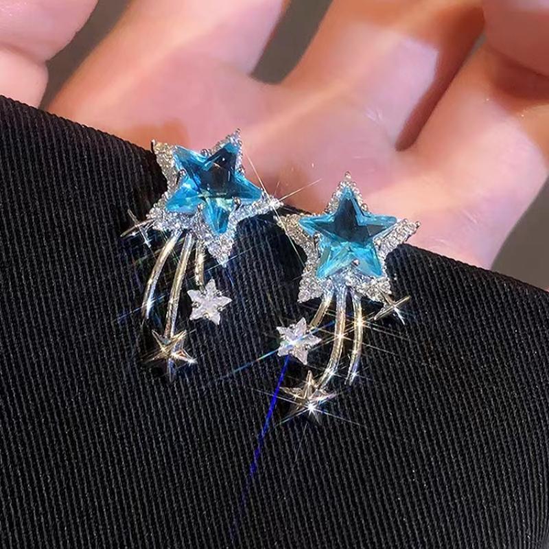 Temperament Female Blue Color Sier Exquisite Earrings