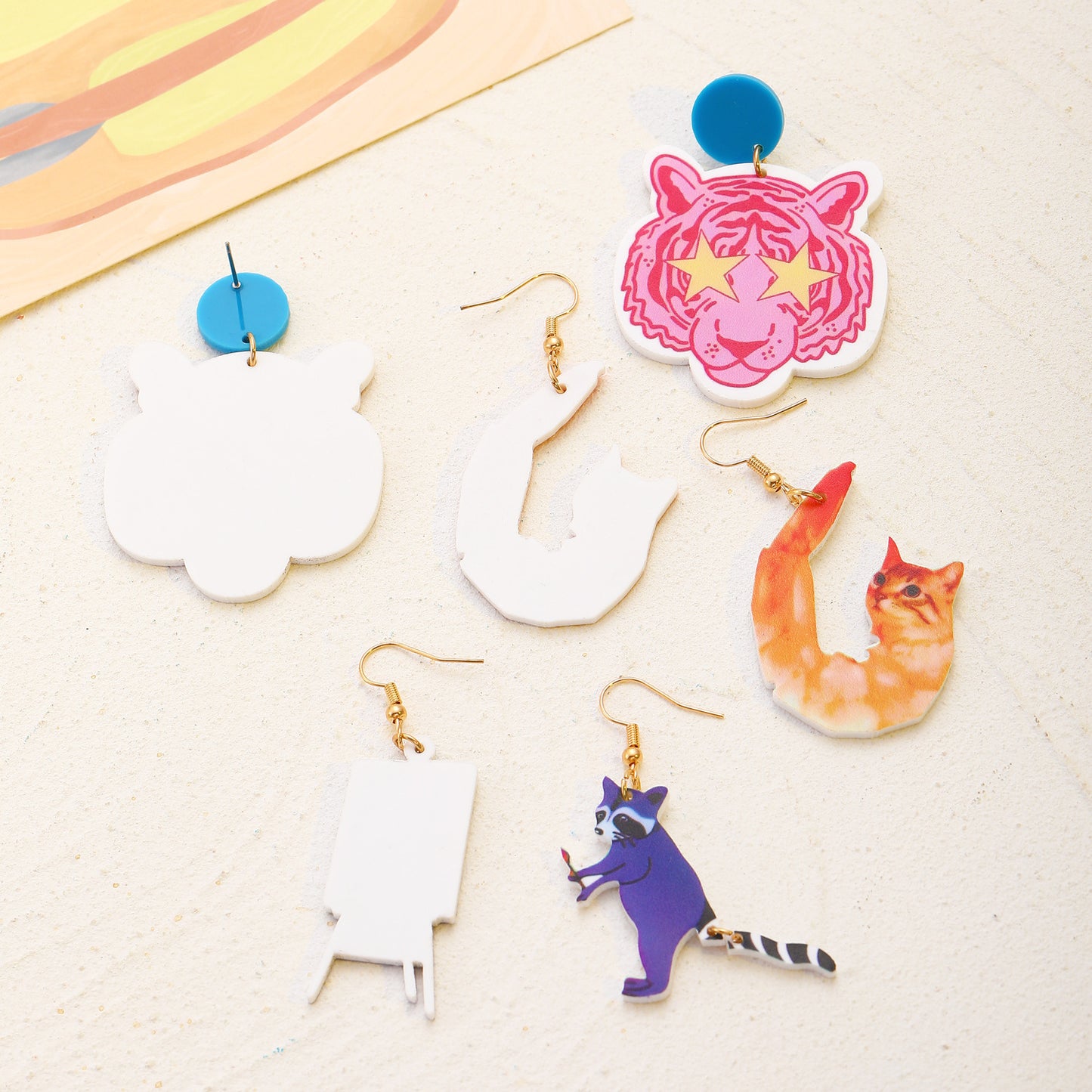 Design Tiger Head Shrimp Cat Garlic Duck Earrings