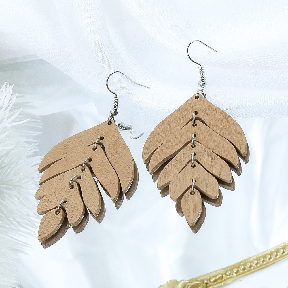 Fashion Retro Style Wooden Long Eardrops Earrings