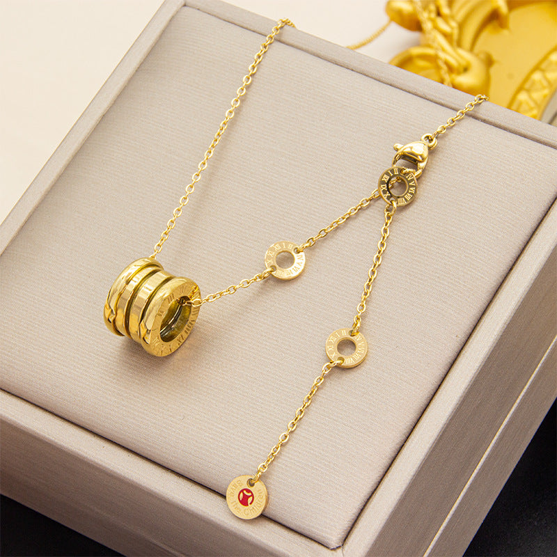 Women's & Men's Black White Simple Roman Digital Gold-plated Spring Cylinder Necklaces