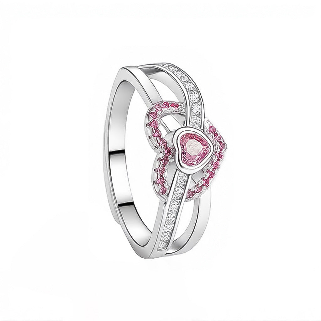 Women's Loving Heart Zircon Female Fashion Simple High Ring