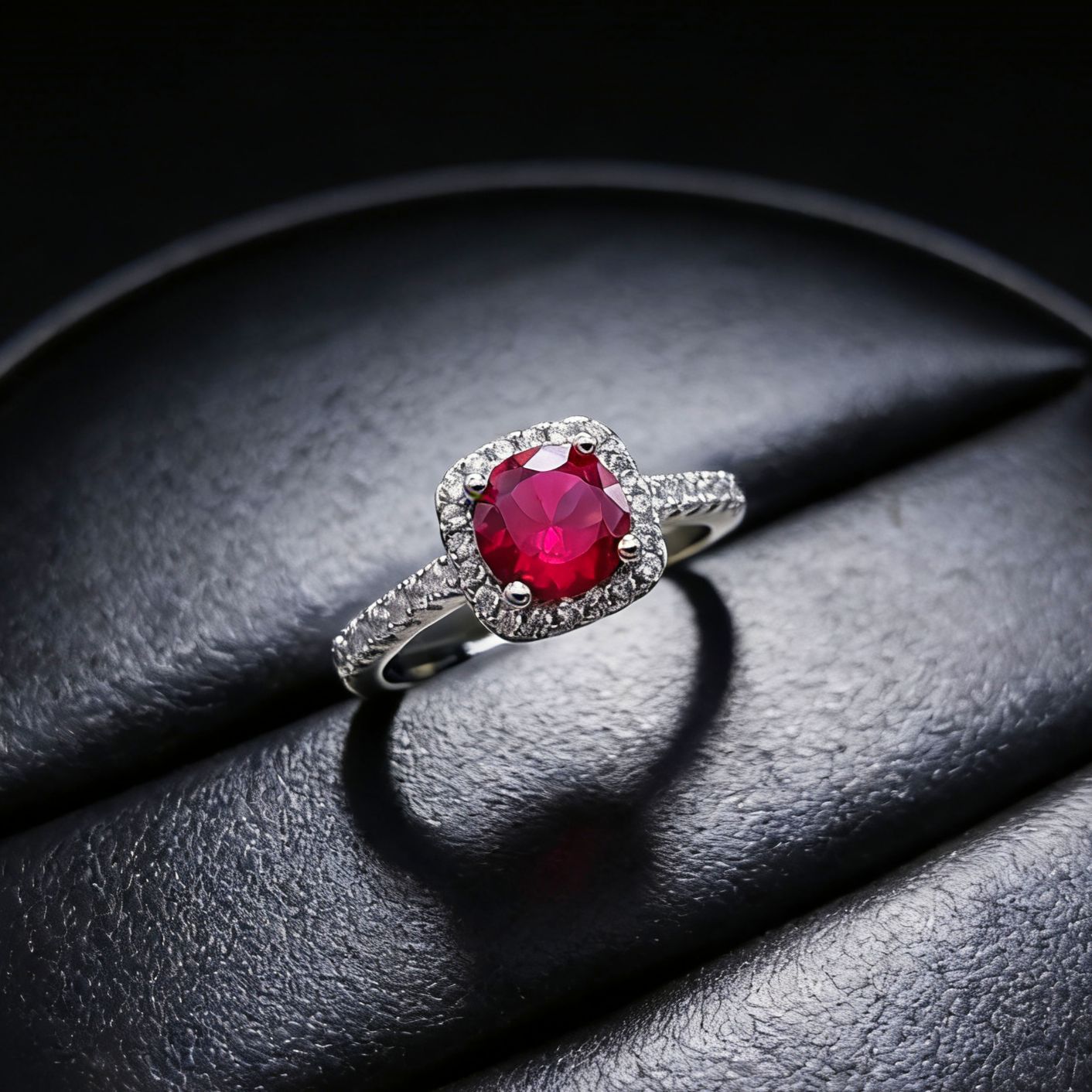 Karat Red Sapphire Princess Square Bag Full Diamond Ring