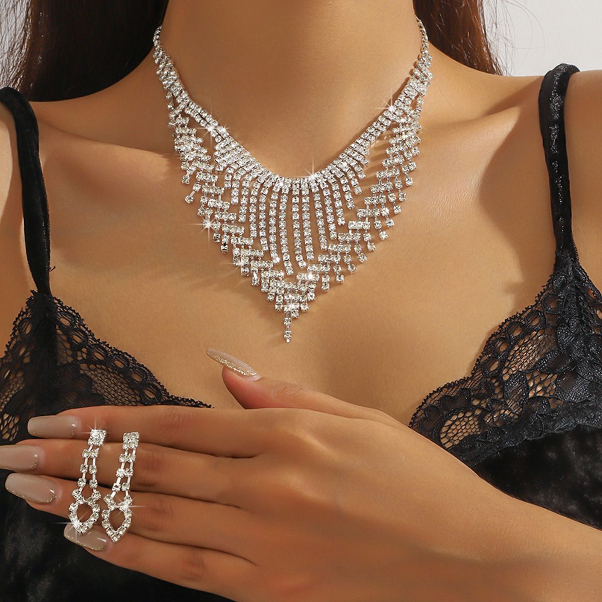 Kit Zircon Wings Water Drop Wedding Dinner Party Formal Jewelry Set