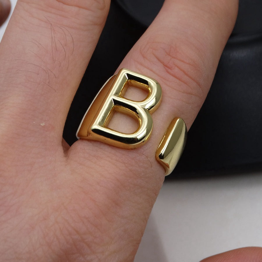 Letters Open Adjustable Plated Light Gold Rings