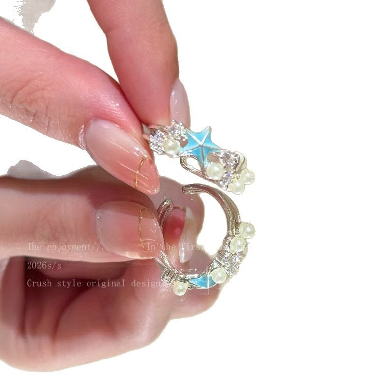 Milk Shell Blue Starfish Open For Ring