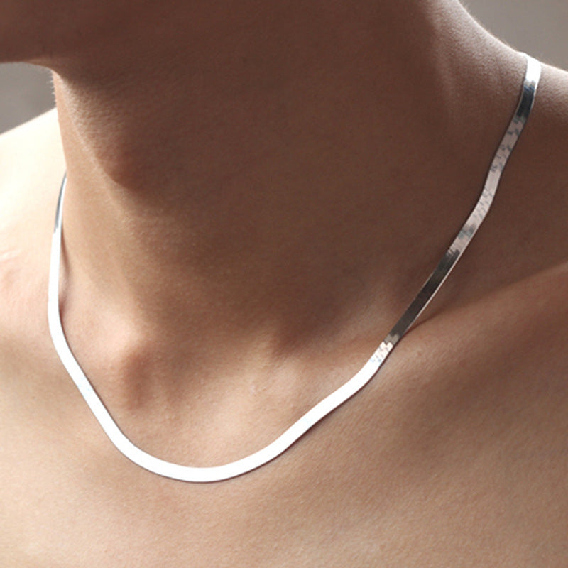 Women's & Men's Sier Flat Snake Bone Bright Blade Chain Clavicle Necklaces