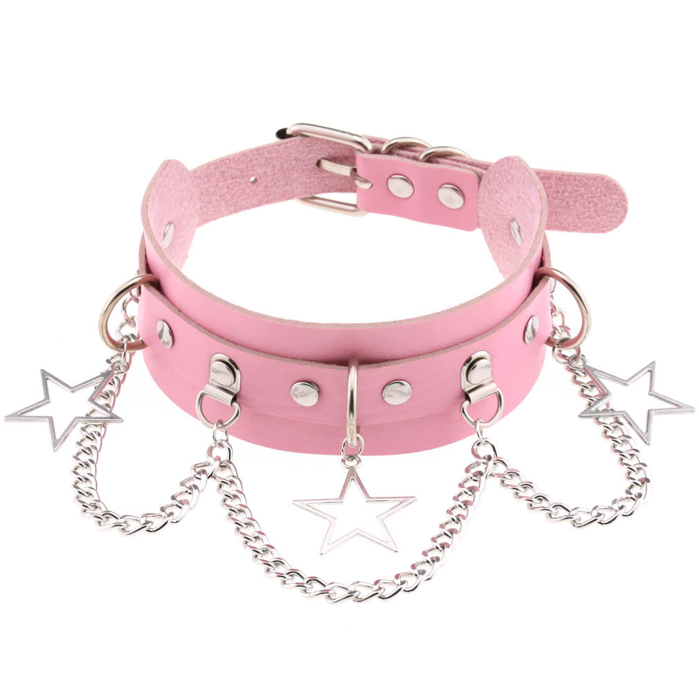 Street Shooting Nightclub Five-pointed Star Chain Clavicle Neck Bandana Collar