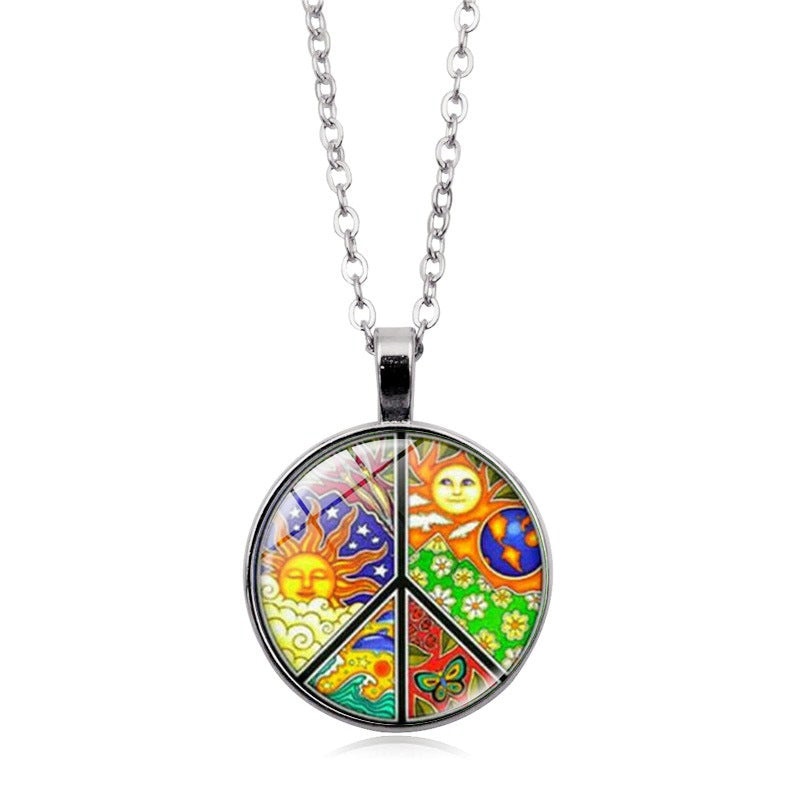 Women's Flower Peace Logo Time Stone For Vintage Necklaces