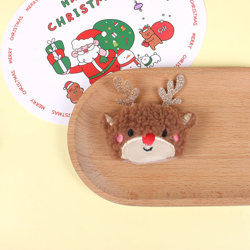 Christmas Brooch Plush Doll Santa Claus Snowman Elk Cartoon Jewelry Accessories
