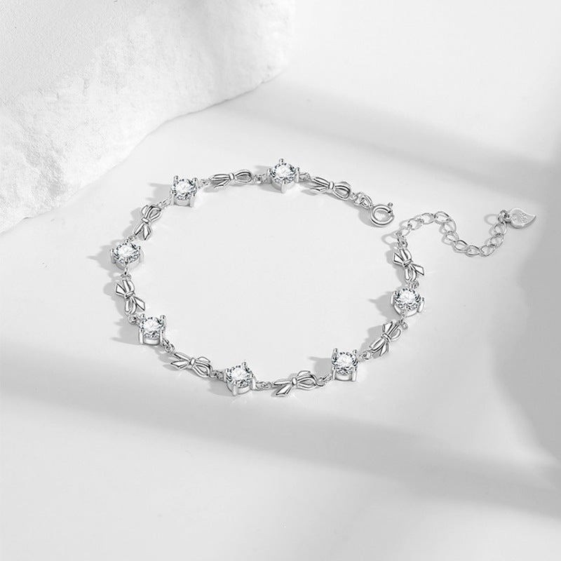 Lovers Heart Sterling Sier Bow Female Fresh Sweet Exquisite High Bracelets