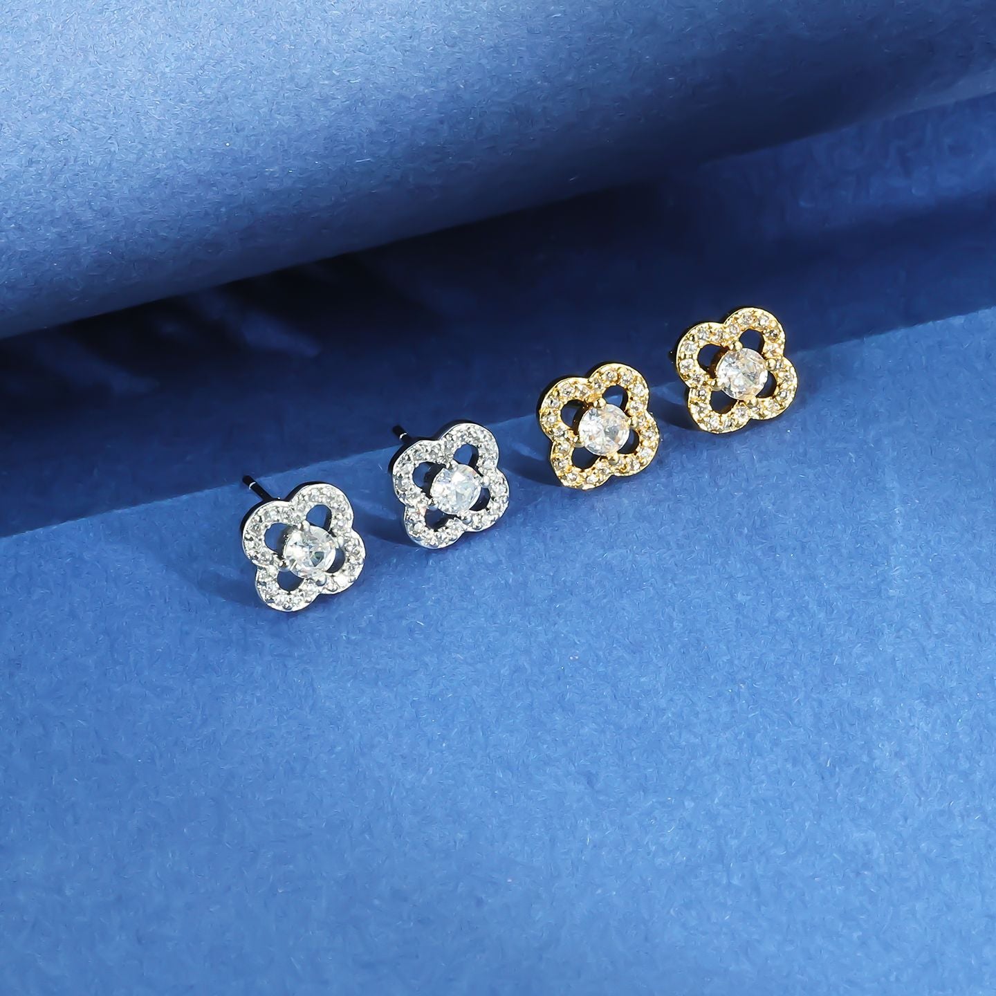 Women's Leaf Clover Ear Fashion Temperament High Sense Hollow Zircon Female Stud Earrings
