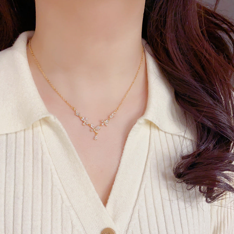 Light Luxury High-grade Zircon Butterfly Water Drop Exquisite Fashion Simple Necklaces