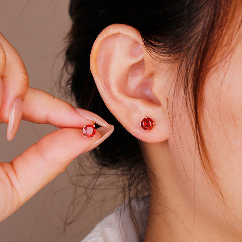 Simple Classic Red Crystal Light Luxury Pigeon Stud Earrings