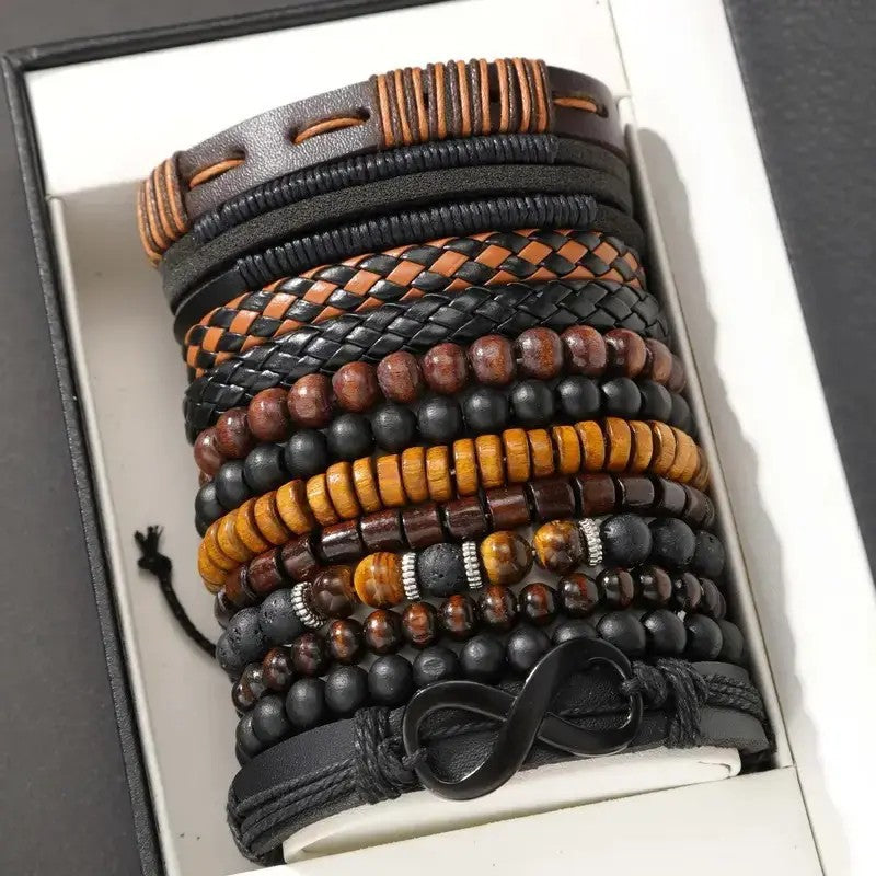 Men's Coconut Shell Wooden Bead Stretch Bracelets