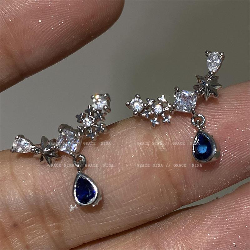 Night Blue French Gentle Water Drop Zircon Necklaces