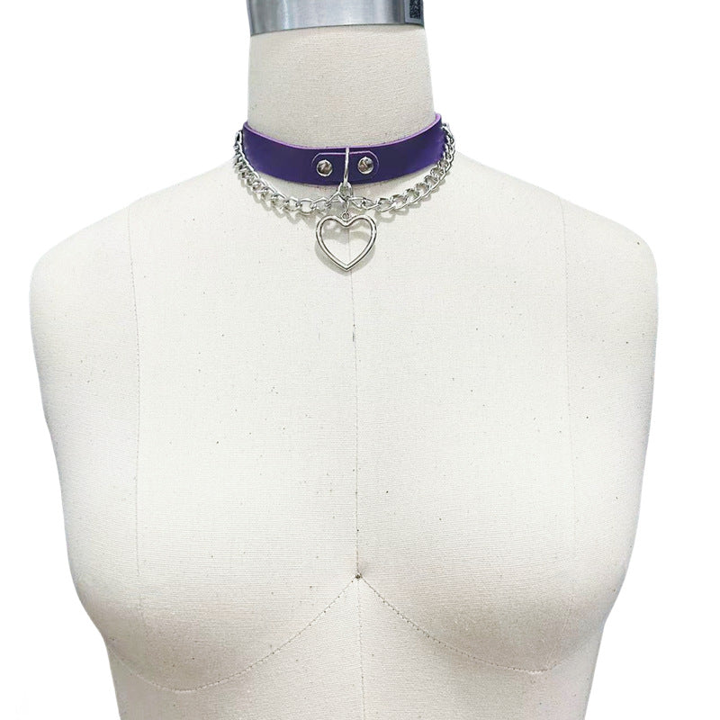 Love Peach Heart Neck Band Leather Collar