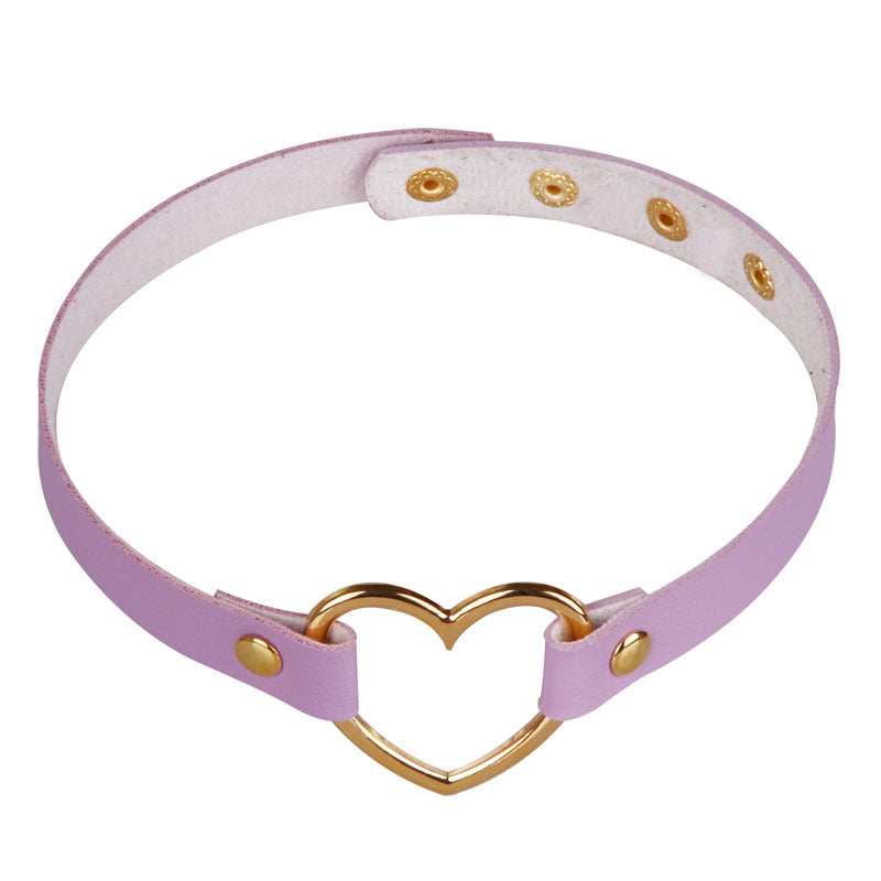 Women's Leather Golden Peach Heart-shaped Neck Band Collar