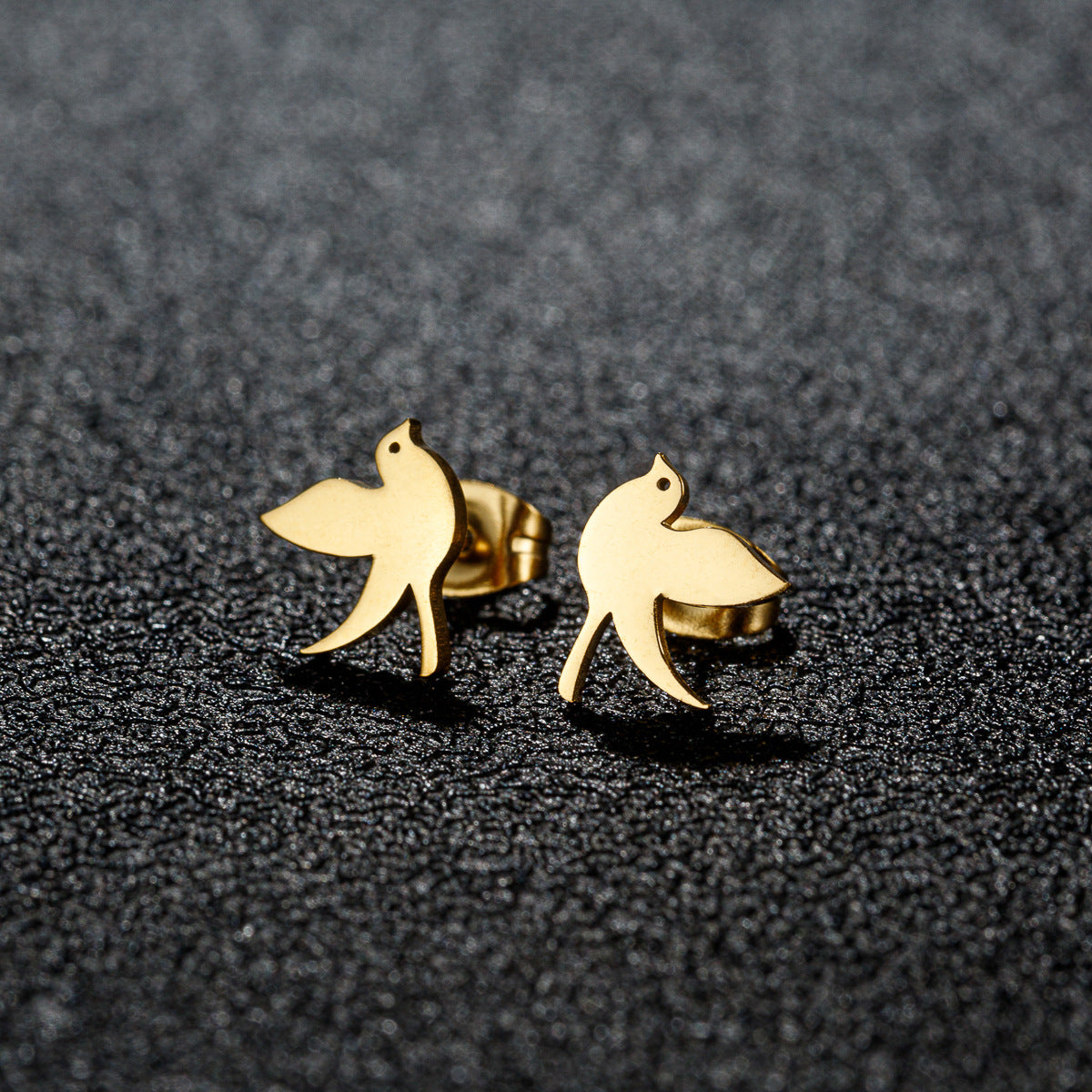 Stainless Steel Goldfish Bird Ear Design Ghost Skull Stud Earrings